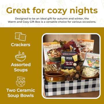 Gift Basket Village Warm and Comfy Gift Box - Includes Crackers, Soup Bowls and Savory Soups - Get Well Soon Gifts for Women and Men - Comfort Food Gift Box for Cold Weather, Winter, Autumn & More
