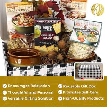 Gift Basket Village Warm and Comfy Gift Box - Includes Crackers, Soup Bowls and Savory Soups - Get Well Soon Gifts for Women and Men - Comfort Food Gift Box for Cold Weather, Winter, Autumn & More
