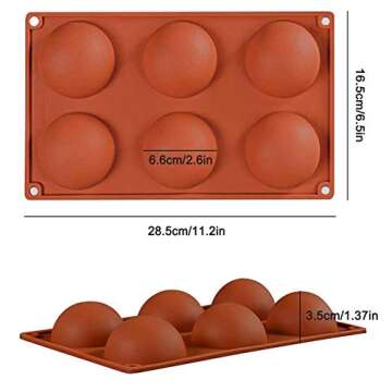 2Pack 6 Holes Silicone Mold For Chocolate, Cake, Jelly, Pudding, Handmade Soap, Round Shape Half Sphere Mold Non Stick, Cupcake Baking Pan