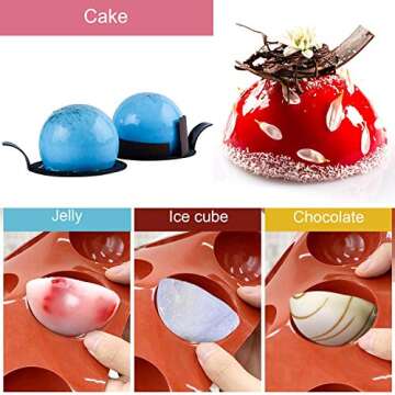 2Pack 6 Holes Silicone Mold For Chocolate, Cake, Jelly, Pudding, Handmade Soap, Round Shape Half Sphere Mold Non Stick, Cupcake Baking Pan