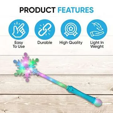 SENSORY4U Frozen Snowflake LED Light Up Wand Toy for Kids - 2 Pack, Magical Princess Costume Accessory, Perfect for Party Favors, Holiday & Birthday Events