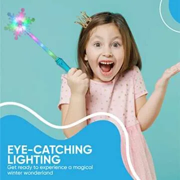 SENSORY4U Frozen Snowflake LED Light Up Wand Toy for Kids - 2 Pack, Magical Princess Costume Accessory, Perfect for Party Favors, Holiday & Birthday Events