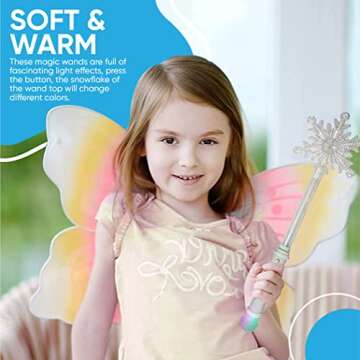 SENSORY4U Frozen Snowflake LED Light Up Wand Toy for Kids - 2 Pack, Magical Princess Costume Accessory, Perfect for Party Favors, Holiday & Birthday Events