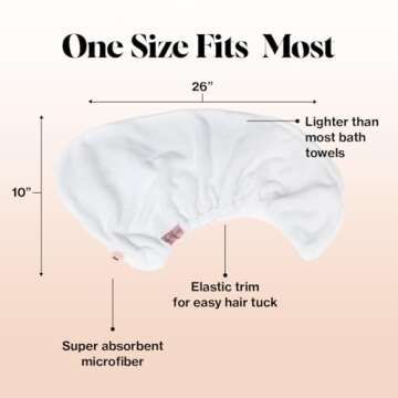 Kitsch Microfiber Hair Towel Wrap for Women - Valentines Gift for Her, Microfiber Towel, Super Absorbent, Quick Dry, Anti-Frizz - for Long and Short Hairs, Turbans for Women, Hair Wrap - White