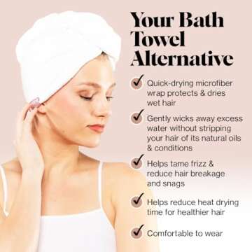 Kitsch Microfiber Hair Towel Wrap for Women - Valentines Gift for Her, Microfiber Towel, Super Absorbent, Quick Dry, Anti-Frizz - for Long and Short Hairs, Turbans for Women, Hair Wrap - White