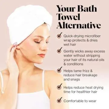 Kitsch Microfiber Hair Towel Wrap for Women - Valentines Gift for Her, Microfiber Towel, Super Absorbent, Quick Dry, Anti-Frizz - for Long and Short Hairs, Turbans for Women, Hair Wrap - White