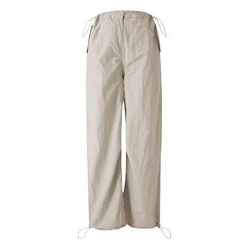 Women’s Baggy Cargo Pants Low Waist Hip Hop Sweatpants Drawstring Oversized Loose Wide Leg Hippie Joggers Trousers(E Beige,Small)