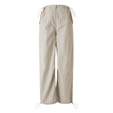 Women’s Baggy Cargo Pants Low Waist Hip Hop Sweatpants Drawstring Oversized Loose Wide Leg Hippie Joggers Trousers(E Beige,Small)