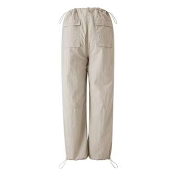 Women’s Baggy Cargo Pants Low Waist Hip Hop Sweatpants Drawstring Oversized Loose Wide Leg Hippie Joggers Trousers(E Beige,Small)