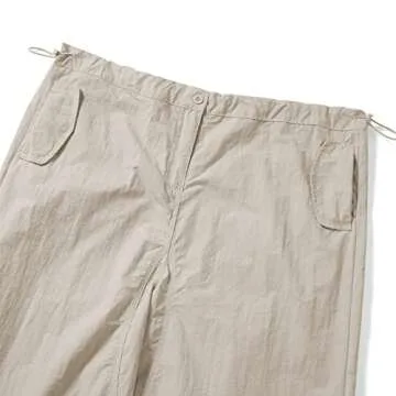 Women’s Baggy Cargo Pants Low Waist Hip Hop Sweatpants Drawstring Oversized Loose Wide Leg Hippie Joggers Trousers(E Beige,Small)