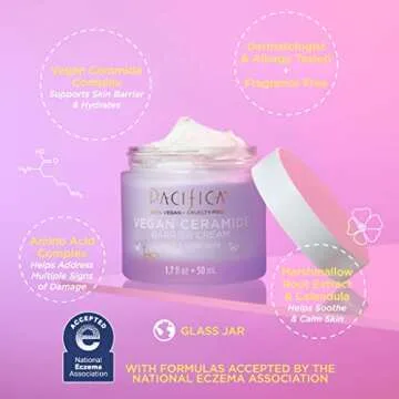 Pacifica Face Cream - Vegan Ceramide Barrier Cream w/Niacinamide & Shea Butter - Hydrating Daily Face Moisturizer Fragrance Free for Sensitive Skin, Vegan, Clean Beauty Allergy & Dermatologist Tested