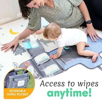 Kopi Baby Portable Diaper Changing Pad - Baby Diaper Changer Travel Bag with Wipes Pocket, Smart Design Portable Changing Mat, Infant Travel Station Kit, Gift for Newborn Girl & Boy - Grey