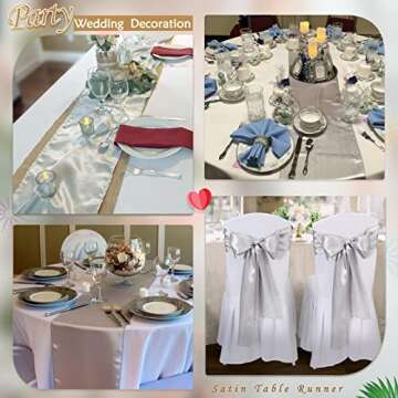 5 Pack Silver Table Runners 12 x 108 Inches Long Smooth Silk Silver Satin Table Runner for New Year Party Christmas Graduations Birthday Banquet Decoration