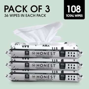 Wipes Travel Water Baby Wipes: 99% Water, Eco-Friendly, Hypoallergenic, 3-Pack
