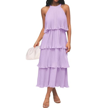 ZESICA Women's Elegant Summer Chiffon Halter Neck Midi Dress