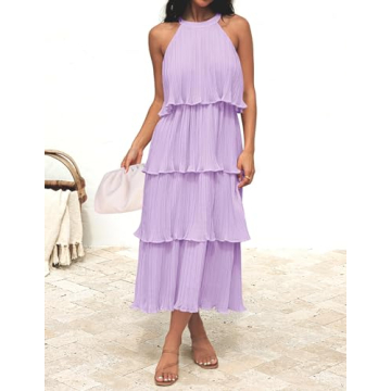 ZESICA Women's Summer Chiffon Halter Neck Midi Dress