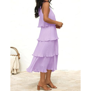 ZESICA Women's Summer Chiffon Halter Neck Midi Dress