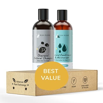 kin+kind Natural Pet Shampoo & Conditioner for Happy, Clean Pets - Activated Charcoal & Shea Butter