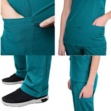 Green Town Scrubs V-Neck Set for Women - Teal - Medium
