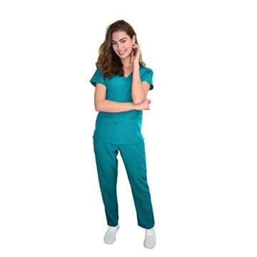 Green Town Scrubs V-Neck Set for Women - Teal - Medium