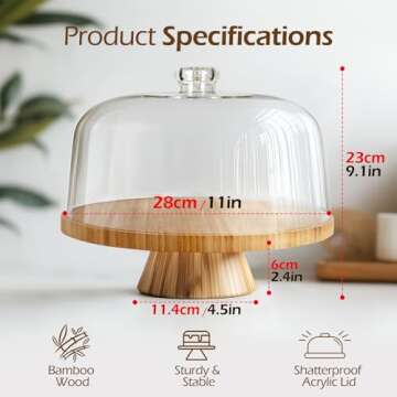 MASTERTOP Cake Stand with Dome Cover - 6 in 1 Multi-Functional Serving Platter/Cake Plate/Salad Bowl...