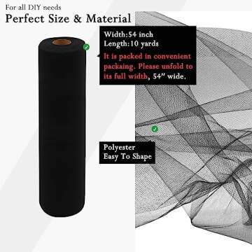 Black Tulle Fabric Rolls 54 Inch by 10 Yards Fabric Tulle Bolt for Wedding Halloween Decorations Gif...