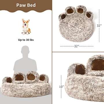 Jiupety Cute Round Calming Dog Bed of Paw Shape, Pet Large Plush Dog Donut Bed for Medium Large Bree...