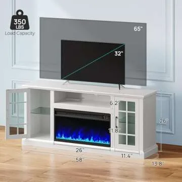 Rolanstar Fireplace TV Stand with Led and Power Outlets, White Entertainment Center with 26" Electric Fireplace for 45/50/55/60/65 inch TVs, Modern TV Console with Storage Cabinet for Living Room
