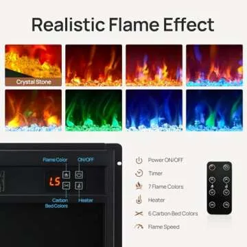 Rolanstar Fireplace TV Stand with Led and Power Outlets, White Entertainment Center with 26" Electric Fireplace for 45/50/55/60/65 inch TVs, Modern TV Console with Storage Cabinet for Living Room