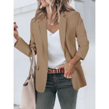 Cicy Bell Womens Blazers Open Front Long Sleeve Suit Jackets Business Casual Outfits Dark Khaki