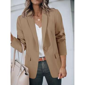 Cicy Bell Womens Blazers Open Front Long Sleeve Suit Jackets Business Casual Outfits Dark Khaki