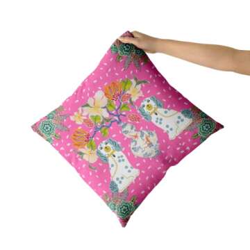 Chinoiserie Pillow Covers 18x18 Inches Set of 2 Pink Speckled Dog Floral Throw Pillow Case Traditional Style Flower Cushion Covers Farmhouse Decor for Couch Sofa Bed