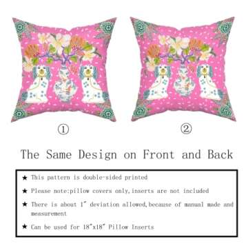 Chinoiserie Pillow Covers 18x18 Inches Set of 2 Pink Speckled Dog Floral Throw Pillow Case Traditional Style Flower Cushion Covers Farmhouse Decor for Couch Sofa Bed