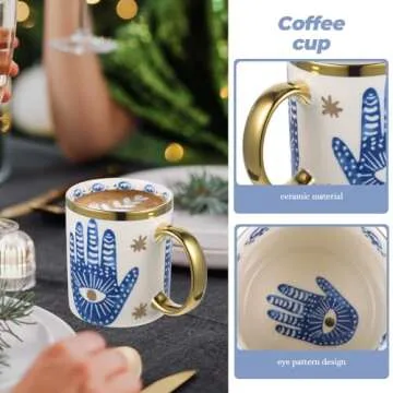 Beccalame Evil Eye Coffee Mug 12oz Stylish Porcelain Cup