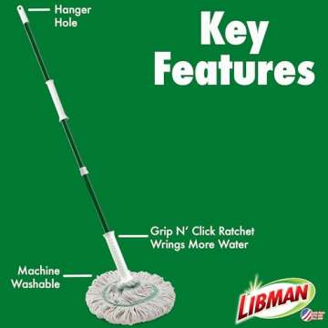 Libman Tornado Mop & Three Refills | Self Wringing Mop | Cotton Mop Head | Twist Mop | Twist Mop Head Replacement | Machine Washable | 4 Total Self Wring Mop Heads