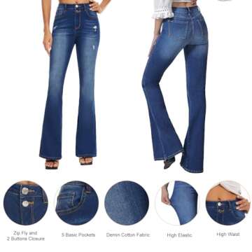 VIPONES Bell Bottom Jeans for Women High Waisted Bootcut Stretch Flare Blue Denim Pants (101,Size 10...