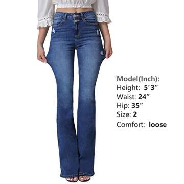 VIPONES Bell Bottom Jeans for Women High Waisted Bootcut Stretch Flare Blue Denim Pants (101,Size 10)