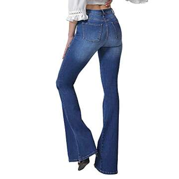 VIPONES Bell Bottom Jeans for Women High Waisted Bootcut Stretch Flare Blue Denim Pants (101,Size 10)