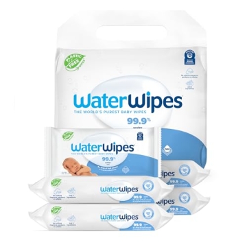 WaterWipes Plastic-Free Original Baby Wipes, 99.9% Water Based Wipes, Unscented & Hypoallergenic for...