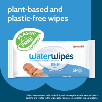 WaterWipes Plastic-Free Original Baby Wipes, 99.9% Water Based Wipes, Unscented & Hypoallergenic for Sensitive Skin, 300 Count (5 packs)
