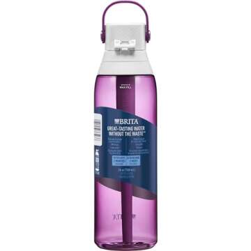 Brita Hard-Sided Plastic Premium Filtering Water Bottle, BPA-Free, Replaces 300 Plastic Water Bottles, Filter Lasts 2 Months or 40 Gallons, Includes 1 Filter, Kitchen Accessories, Orchid - 26 oz.
