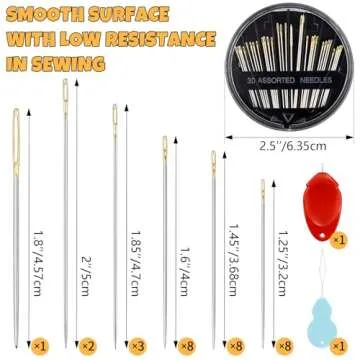 FIVEIZERO 30-Count Premium Hand Sewing Needles, 6 Sizes Embroidery Needles Kit with Threaders for Ha...