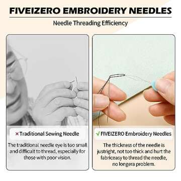 FIVEIZERO 30-Count Premium Hand Sewing Needles, 6 Sizes Embroidery Needles Kit with Threaders for Hand Sewing Crafts,Large Eye Sewing Needle Kit for Art and Craft Projects
