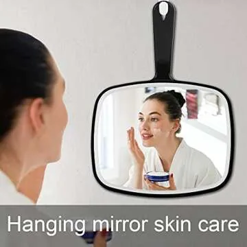 Koonero Large Wall Mount Hand Mirror with Handle, for Vanity Makeup Home Salon Travel Use (Square Black 10.3inx7.3in)