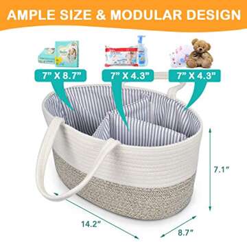 Baby Diaper Caddy Organizer - Changing Table Diaper Organizer, Portable Rope Nursery Storage Bin wit...