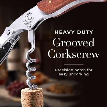 Zulay Wine Opener - Professional Corkscrew Wine Opener with Foil Cutter & Cap Remover - Double Hinged Wine Bottle Opener - Manual Wine Key for Servers, Waiters, Bartenders & Home Use - Rosewood