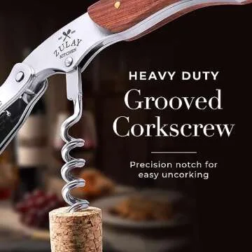 Zulay Wine Opener - Professional Corkscrew Wine Opener with Foil Cutter & Cap Remover - Double Hinged Wine Bottle Opener - Manual Wine Key for Servers, Waiters, Bartenders & Home Use - Rosewood