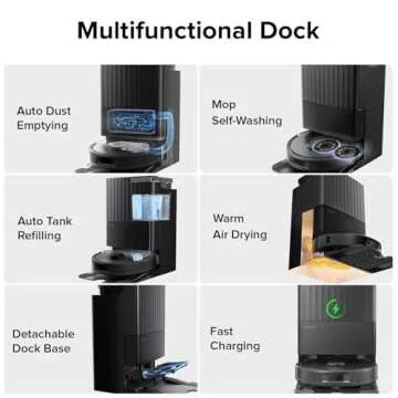 roborock Qrevo Plus Robot Vacuum and Mop with FlexiArm Design Edge Mopping, Self-Emptying, 10 mm Liftable Mops, Auto Mop Washing & Drying, Reactive Tech Obstacle Avoidance, 7,000 Pa Suction, Black