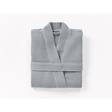 Coyuchi Unisex Waffle Patterned Organic Cotton Robe - Fast Drying Weave - Classic Spa Style Robe - GOTS Certified, Medium/Large, Lagoon