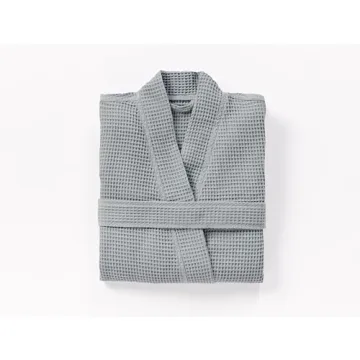 Coyuchi Unisex Waffle Patterned Organic Cotton Robe - Fast Drying Weave - Classic Spa Style Robe - GOTS Certified, Medium/Large, Lagoon
